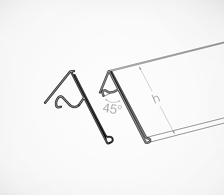 06_Схема_Ценникодержатель на корзины из металлических прутьев KOL39, 1250мм. Прозрачный цвет