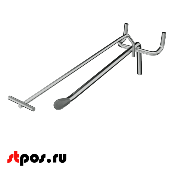 00_Крючок для перфорации одинарный с ценникодержателем, 250мм, хром, d4,8мм, Шаг 50мм