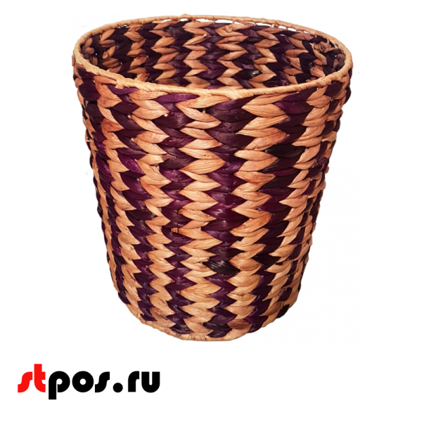 00_Корзина плетеная круглая из бананового листа, 320х340 мм, двух цветов Натуральный и Фиолетовый