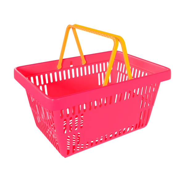 sk_Корзина покупательская пластиковая РОЗОВАЯ (флюр) с 2 желтыми ручками УСИЛЕННАЯ ROCK SE 20 л