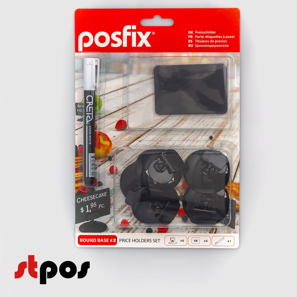 01_Набор держателей ценников ROUND BASE 2 в блистере (меловой ценник А8-6шт,меловой маркер-1шт, держ.ценника на подст.-6шт)
