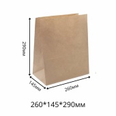 Пакет крафт с прямоугольным дном без ручек, 260х290х145, M, плотность 80гр./м2, бурый (300шт/кор)