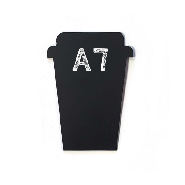 sk_Меловой ценник-фигура СТАКАН КОФЕ для нанесения меловым маркером,75х110мм (А7),толщина 3мм,черная