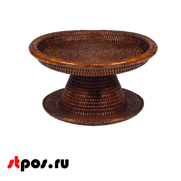 00_Подставка для закусок круглая, плетеная из натурального ротанга, D-250 мм, высота 145 мм, Коричневая