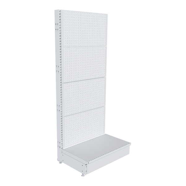 stpos_НАБОР Стеллаж 25 70 ПЕРФОРИРОВАННЫЙ пристенный1550х665хо400, 1 полка + плинтус, RAL9016, Белый
