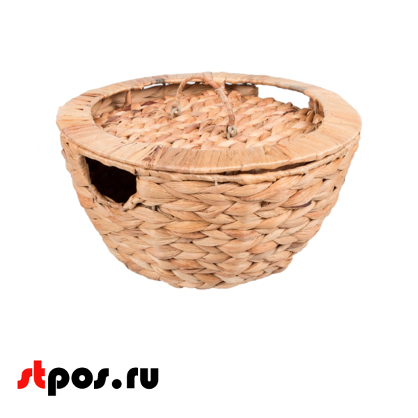 00_Корзинка плетенная круглая из бананового листа, с крышкой, 230х120 мм, Светлая