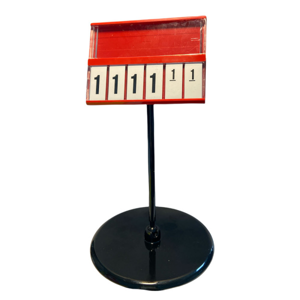 1_Кассета цен А8 КРАСНАЯ regular на ЧЕРНОМ держ.100мм на больш.круг.подстав.PC-BASE-XL-CLIP-А8-100