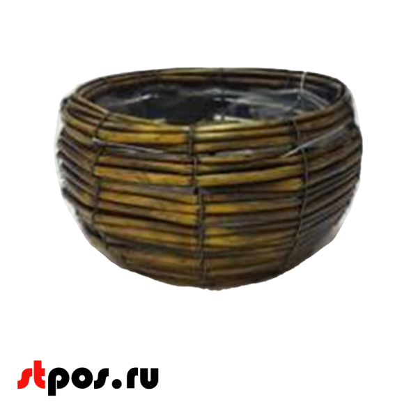 00_Корзинка круглая плетная из натуральной лозы, внутри пленка, D 140 мм