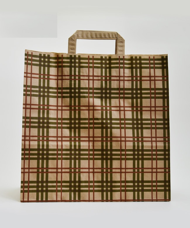 02_Крафт пакет цветной 320х320х180 мм, в клетку, Бурый