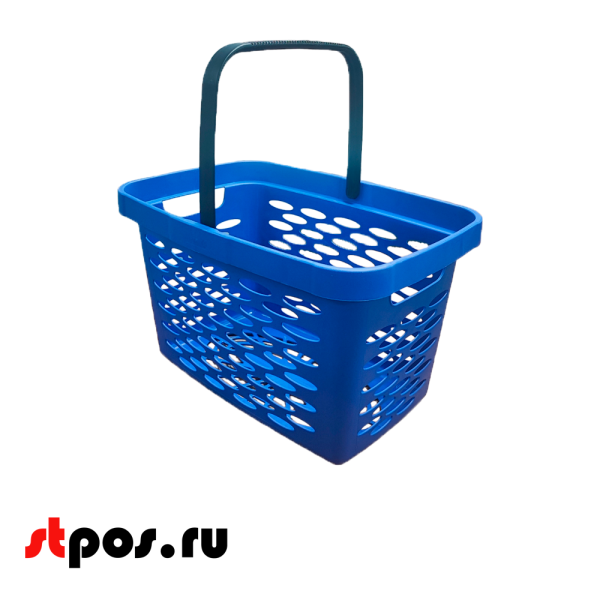 00_Корзина покупательская пластиковая 27л с одной складывающейся ручкой, Синяя