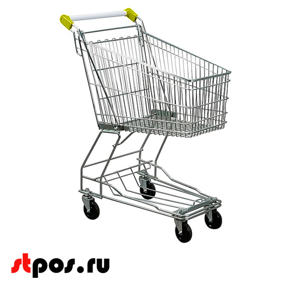 00_Тележка покупательская 100 литров, цинк+лак, без д/с, с поддоном (азиатский тип), Желтый
