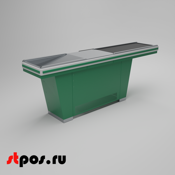 00_Кассовый бокс Stream-L-290-Т120 (тр-р120 см, шлиф. нерж., б_выр, уз_нак.), RAL6029, Зеленый, Левый