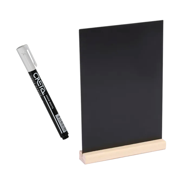 sk_Тайбл-тент формата А4 с маркерной доской WOOD BASE 2 (меловой: тайбл-тент А4-1шт,маркер-1шт)