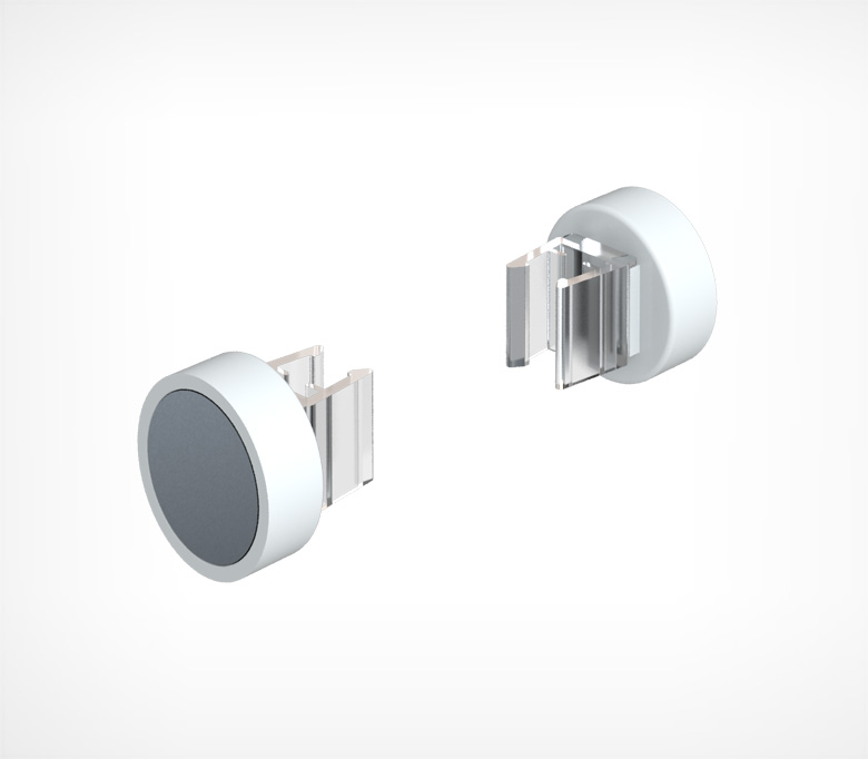 01_Круглый магнитный держатель пластиковой рамки под углом 90˚ к поверхности MGT-RND-90, белый