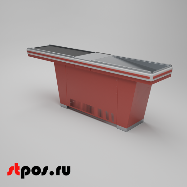 00_Кассовый бокс Stream-L-260S-Т150 (тр-р 150см,ш_нерж.,б_выр_,уз_нак.), RAL3000, Красный, Правый