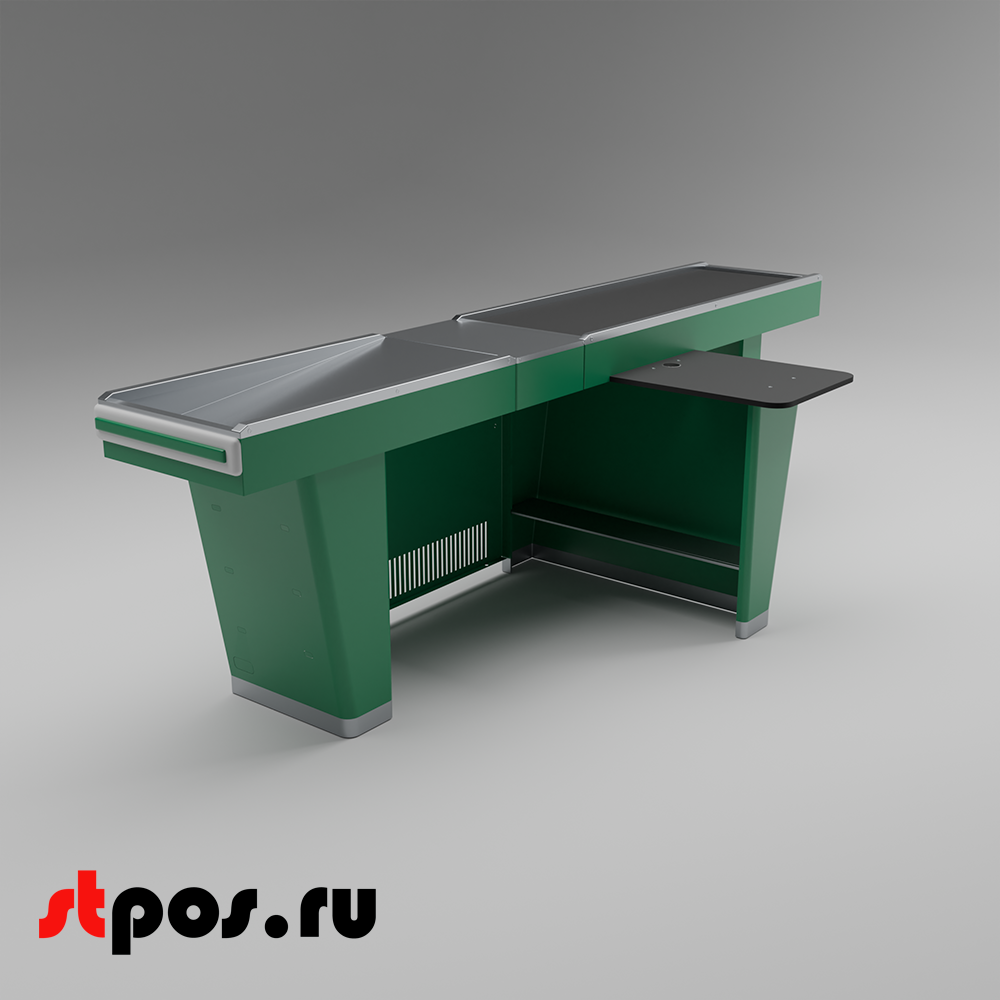 02_Кассовый бокс Stream-L-290S-Т150 (тр-р 150см,шл_нерж, б_выр.,уз_нак), RAL6029, Зеленый, Правый
