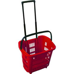 1_Корзина тележка пластиковая 2 колеса 34л, 2 ручки, Красный, RD
