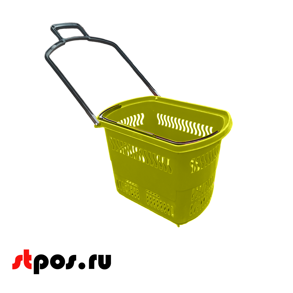 02_Корзина тележка пластиковая 4 колеса 45 л, 2 ручки, Желтый, YE