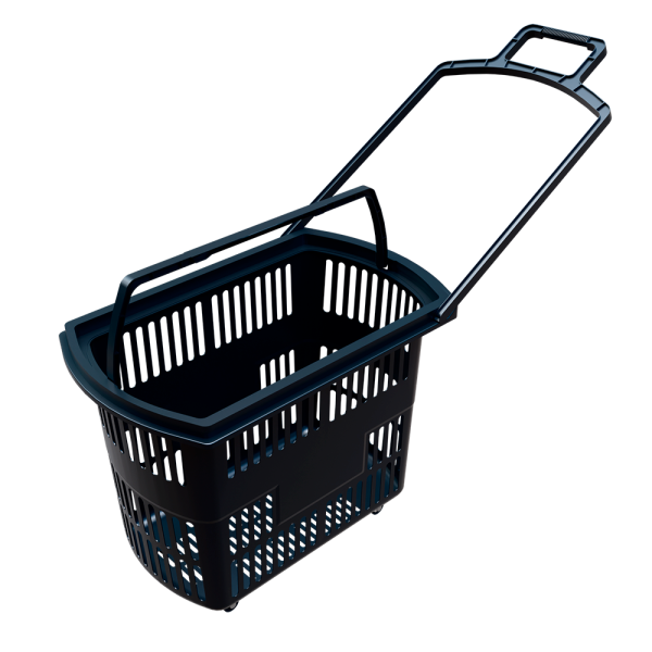 sk_2_Корзина-тележка пластиковая 4 колеса 38 литров, с 2 черными ручками, Черный