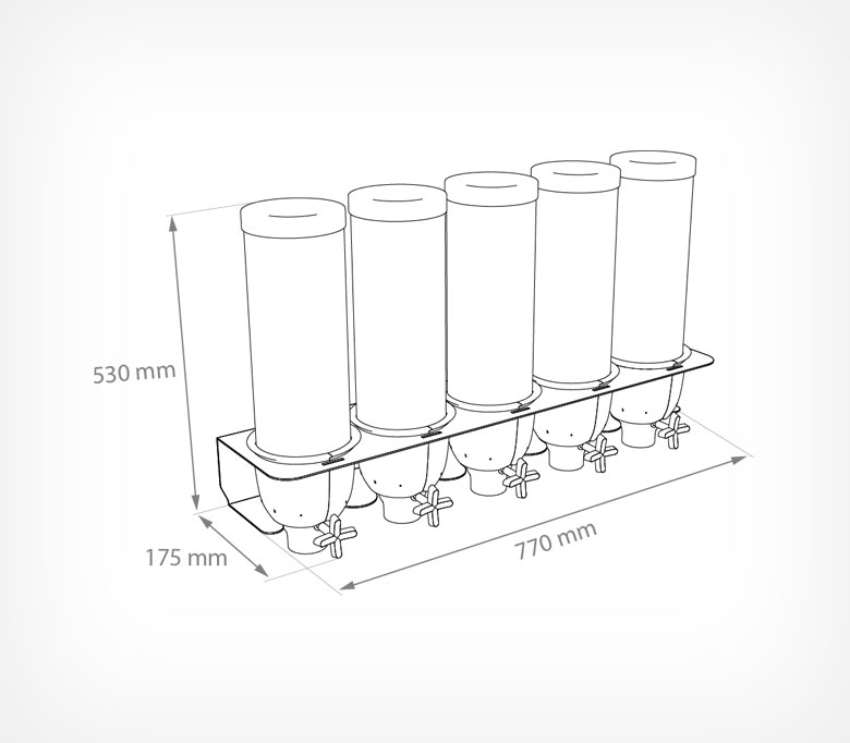 04_Гравитационные контейнеры CANDYPIPE 5 штук в комплекте с настенным держателем SET CANDYPIPE WALL 