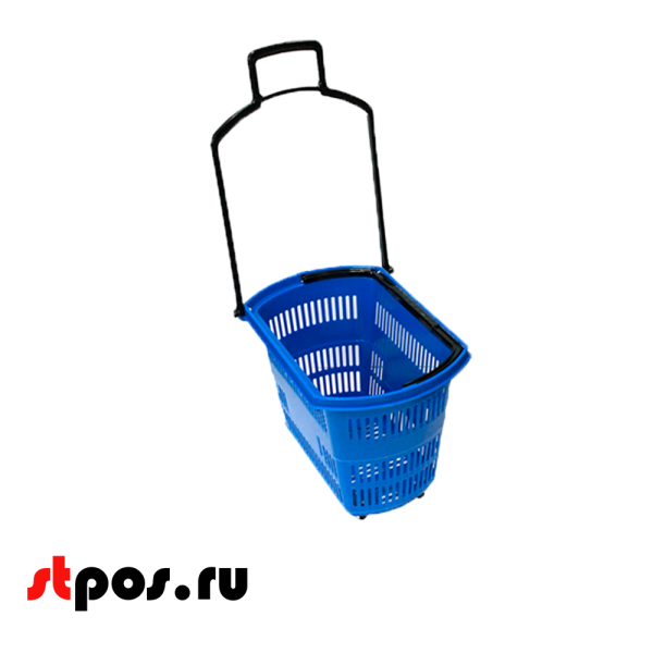 00_Корзина тележка пластиковая 4 колеса 45л, 2 ручки, Синий, BU