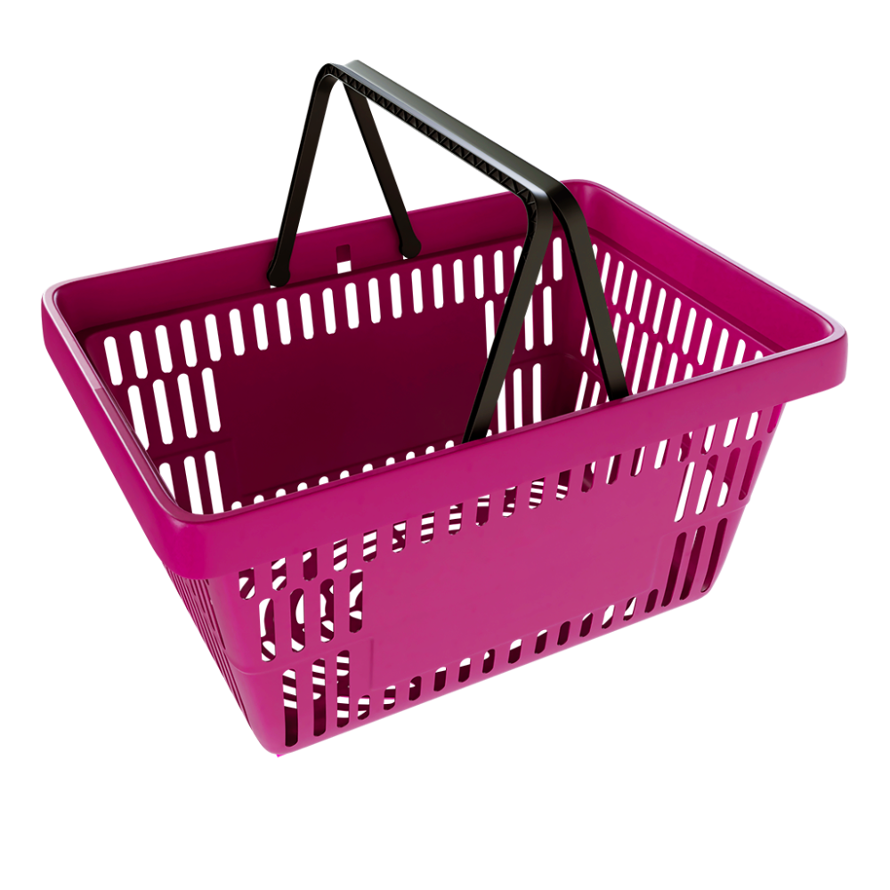 sk_Корзина покупательская пластиковая с 2 черными ручками, 20 л, УСИЛЕННАЯ, ROCK, RAL4010, Фуксия