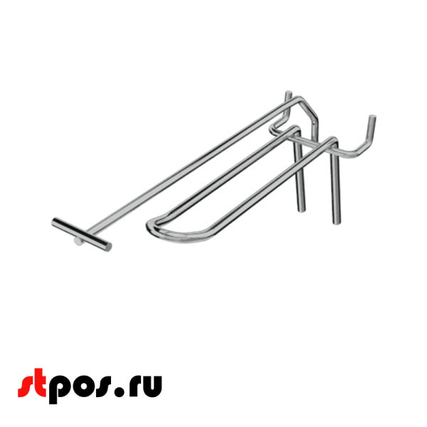 03_Крючок язычковый 175 мм с ценникодержателем на перфорацию, шаг 50мм, крашеный под Хром
