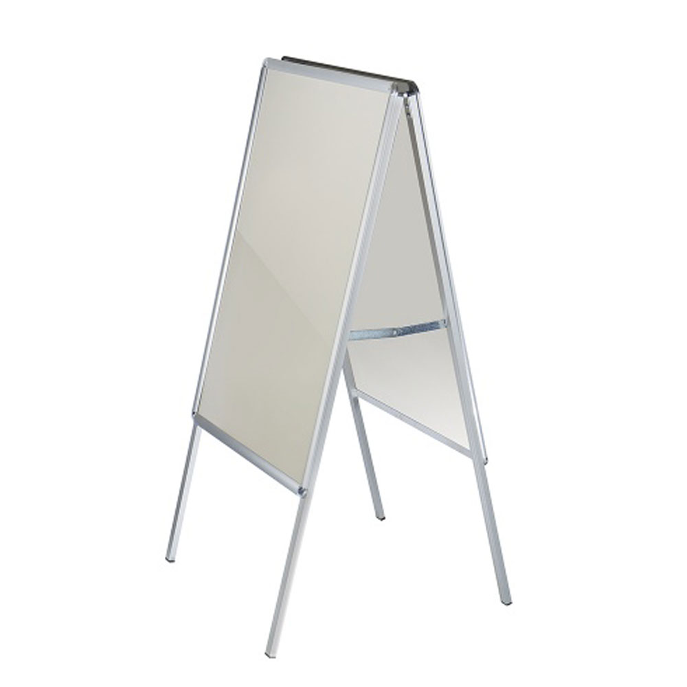 02_Штендер А-образный с двумя рамками А1, глянцевый угол, профиль 25мм, матовое серебро