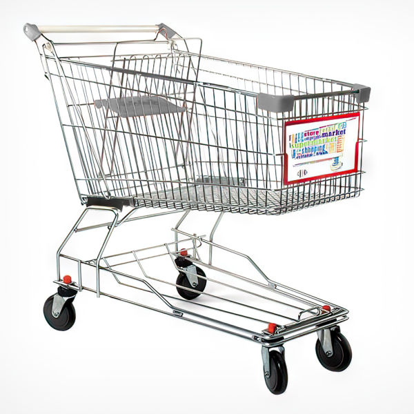 stpos_Тележка покупательская 180 литров, цинк+лак, c детским сидением, c поддоном (азиатский тип), Серый