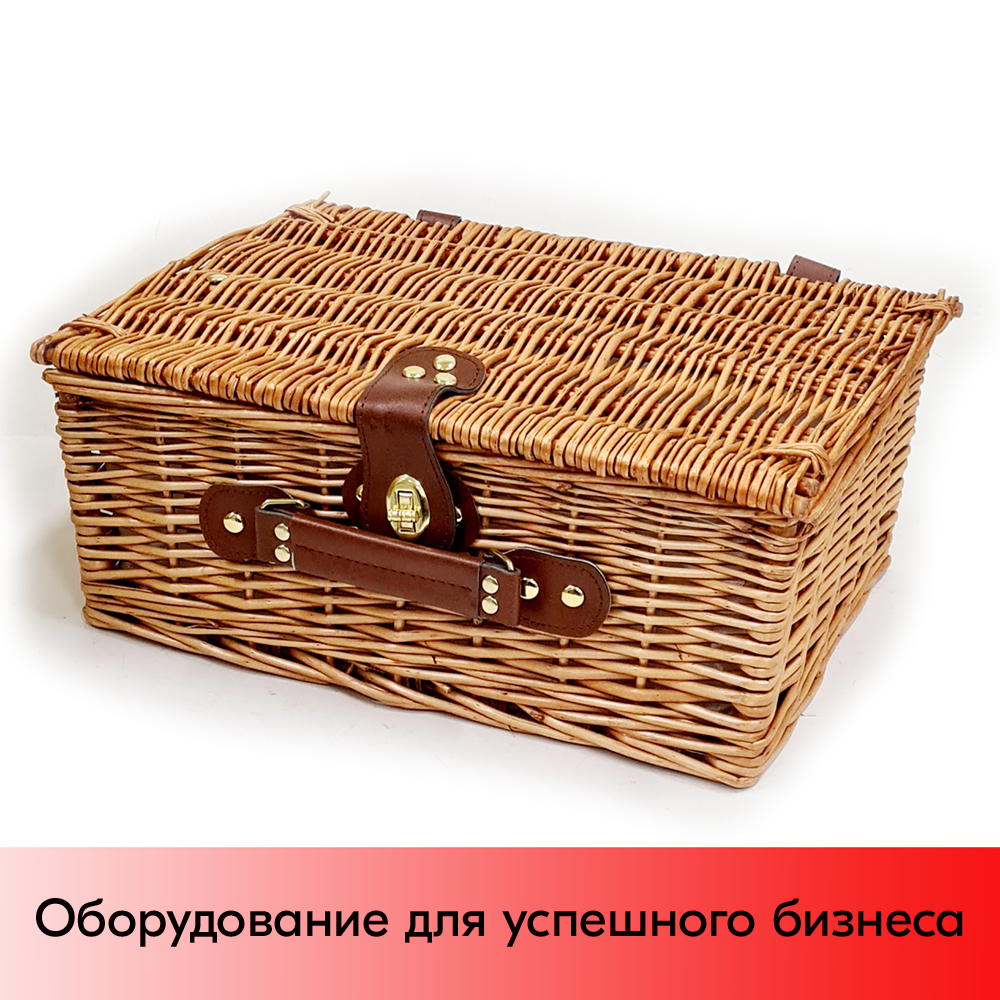 01_Корзинка плетеная прямоугольная из цельного ивового прута, с крышкой на замке, внутри ткань, 350х240 мм, Натуральный цвет