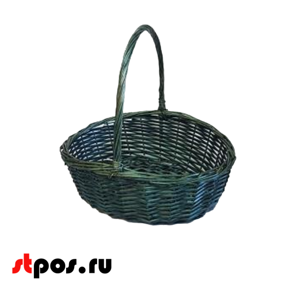 00_Корзина плетеная овальная из резанной ивовой лозы, полукруглая ручка, 340х250х150 мм, зеленый