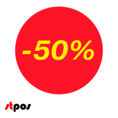 Ценники-стикеры самокл., полипропилен,"минус 50%", съемный клей, круг 29мм, красный с желтым (250шт)