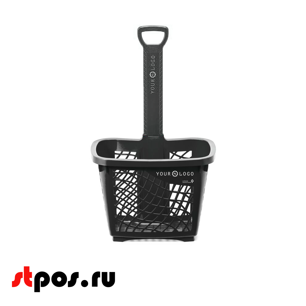 00_Корзина-тележка покупательская Wanzl GT40eco пластиковая чёрная на 2 колёсах с чёрной ручкой 