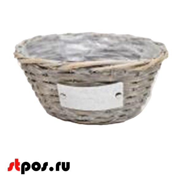 00_Корзинка круглая плетенная из натуральной ивовой лозы, без ручек, внутри пленка, D 250, Серый