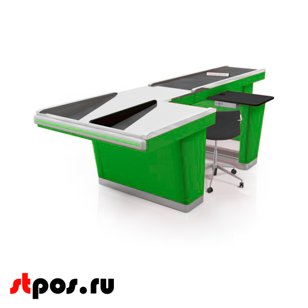 00_Кассовый бокс Stream-XL-260-Т120MAX (тр-р 120см, шлиф.нерж.,c вырезами, шир.накоп.),RAL6018,Зеленый