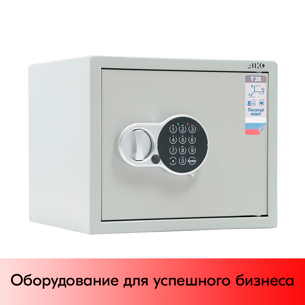 01_Сейф мебельный AIKO Т-28 EL 280x340x295мм, кодовый электронный замок, RAL 7038, Серый 