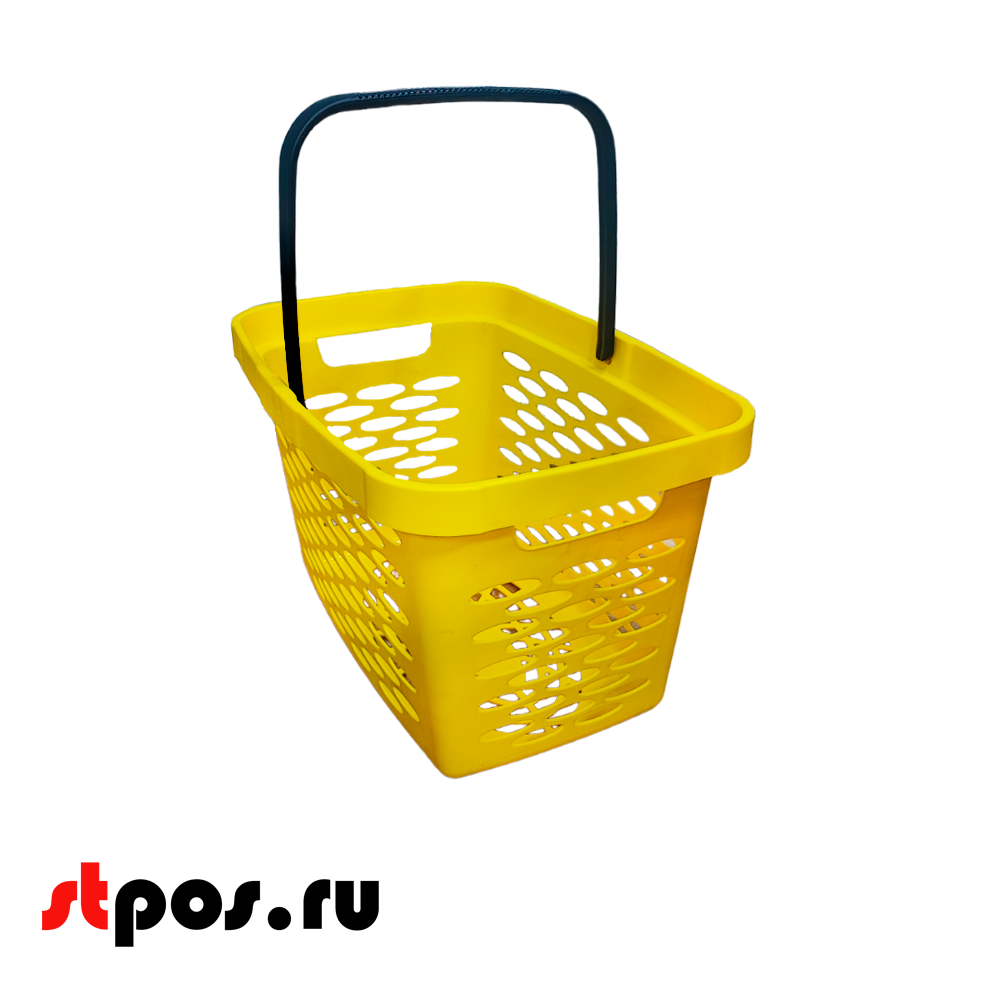 06_Корзина покупательская пластиковая 27л с одной складывающейся ручкой, Жёлтая