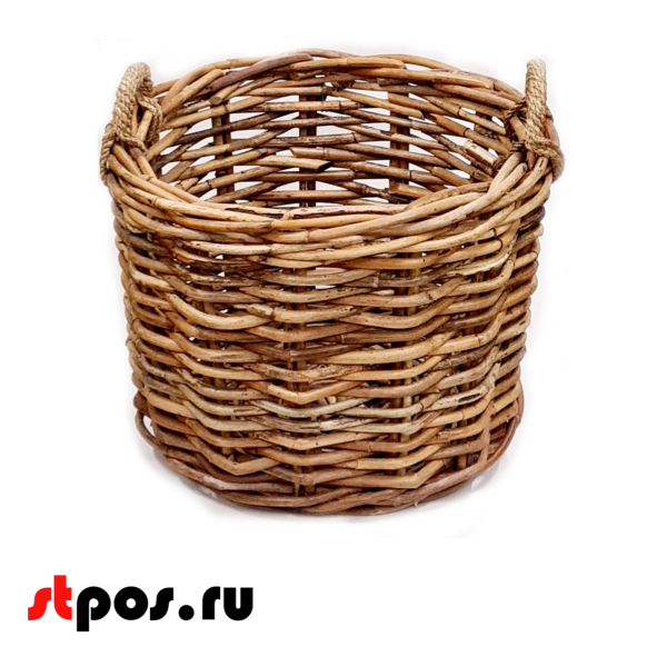 00_Корзинка круглая плетеная из натурального ротанга, D-650 мм, высота 510 мм, Коричневый