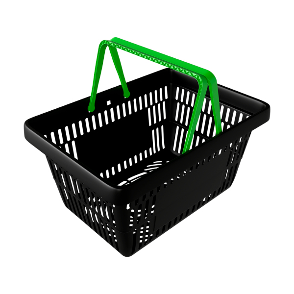 sk_Корзина покупательская пластиковая ЧЁРНАЯ с 2 САЛАТНЫМИ ручками УСИЛЕННАЯ ROCK 20 л