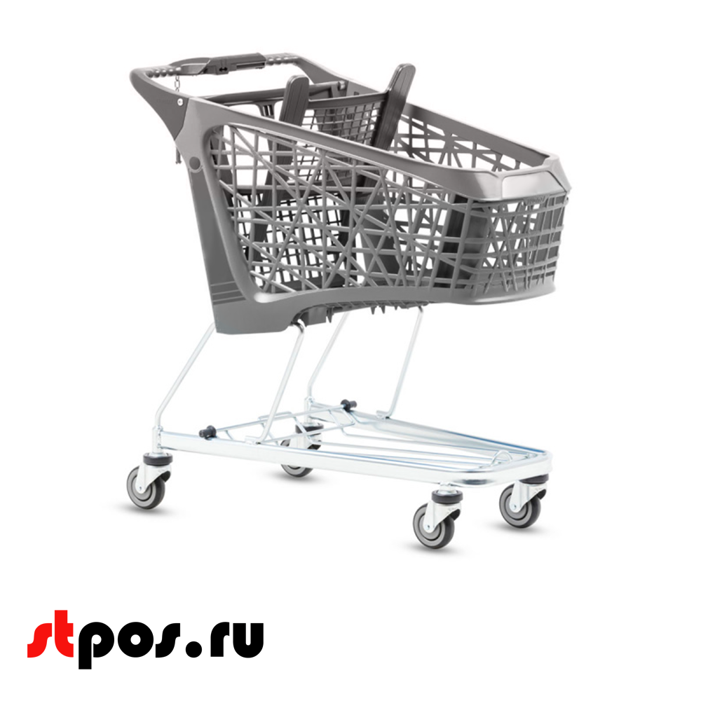 02_Тележка покупательская Salsa 200,195л,б/платф,корзина,задн. стенка,дет.сидение,ручка RAL7015,Серый 