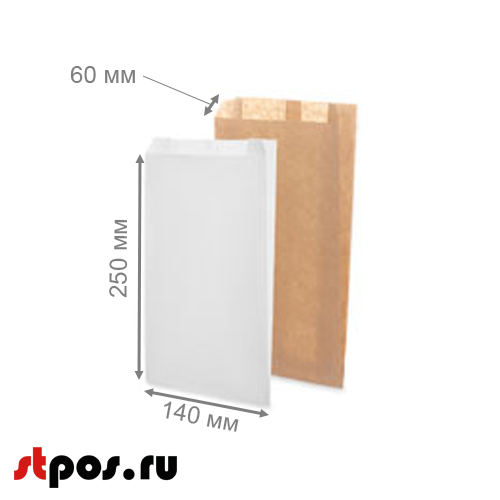 00_Бумажный пакет с плоским V-дном со складкой, ОДП белая, 140х250х60 мм