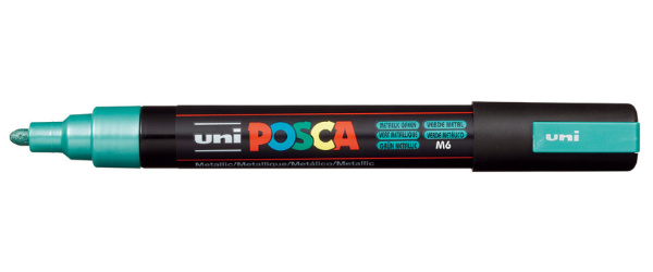 1_Маркер на водной основе POSCA PC-5M, зеленый металлик (METALLIC GREEN - М6), 1.8 - 2.5 мм, пул. на