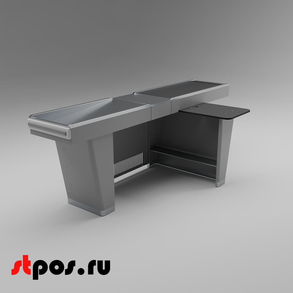 02_Кассовый бокс Stream-L-260S-Т150 (тр-р 150см,ш_нерж.,б_выр_,уз_нак.), RAL9022, Серый, Правый