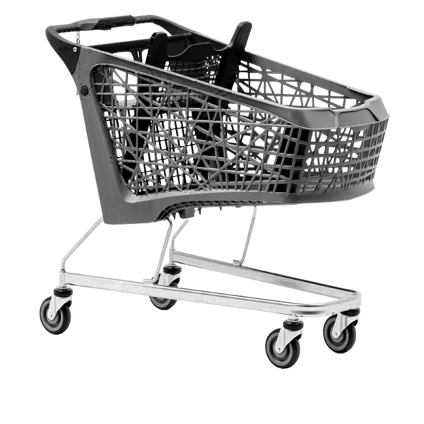 sk_Тележка покупательская Salsa 150л, б/платф,корзина, Серый,задняя стенка,дет.сидение,ручка,Черный