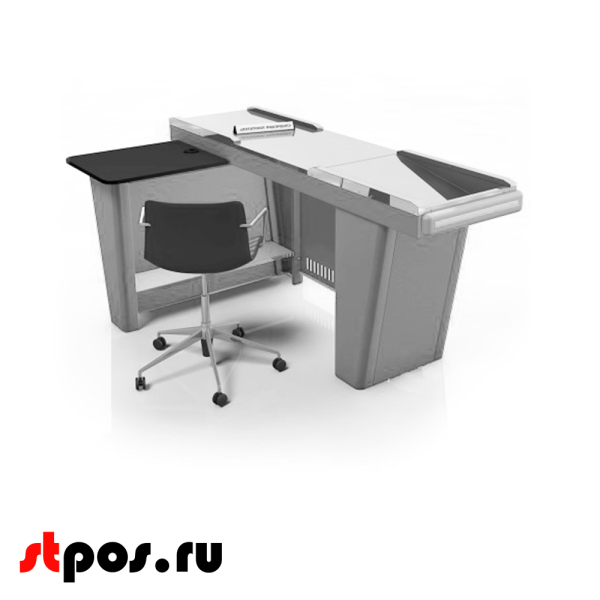 00_Кассовый бокс Stream-L-180 v3.0 (шлиф. нерж.,вырезы ДЯ FT, МК2Т,узкий накоп), RAL9022, Серый, Левый