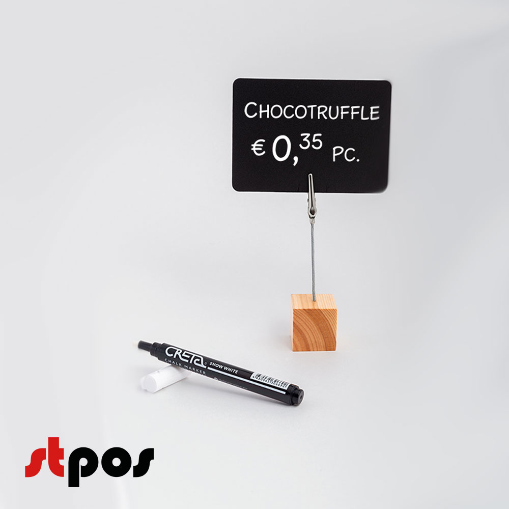 00_Набор держателей ценников  WOODEN CUBE 1 (меловой: ценник А7-5шт,маркер-1шт;держатель с зажимом-5шт)