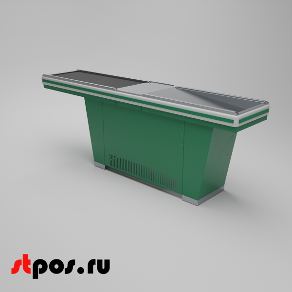 00_Кассовый бокс Stream-L-260S-Т150 (тр-р 150см,ш_нерж.,б_выр_,уз_нак.), RAL6029, Зеленый, Правый