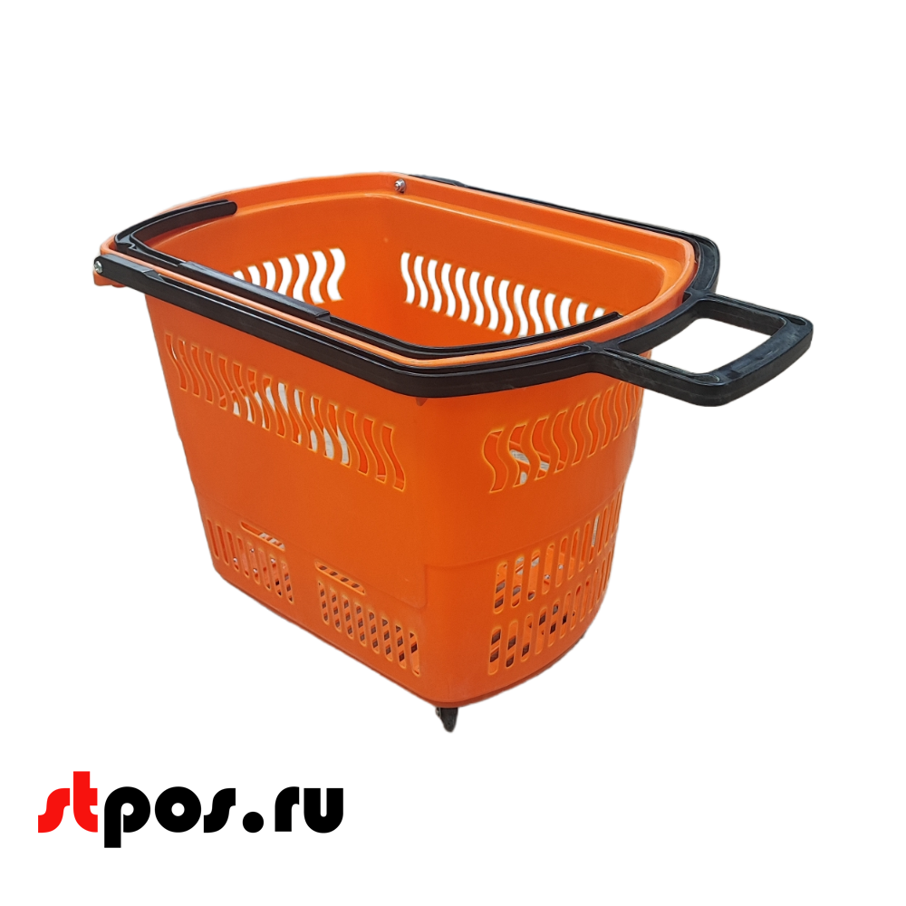 01_Корзина тележка пластиковая 4 колеса 45л, 2 ручки, Оранжевый, OR
