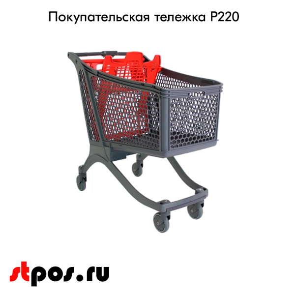 00_Тележка покупательская пластиковая P220, 1076х581х1058мм, с детским сиденьем, Серая