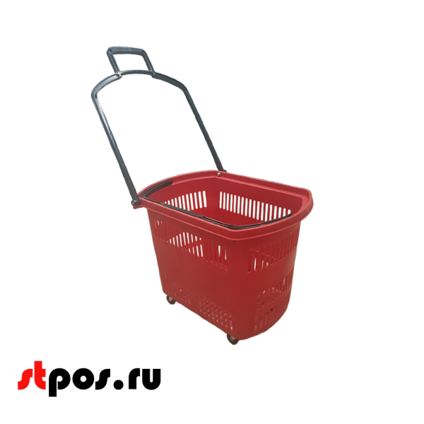 00_Корзина тележка пластиковая 4 колеса 45л, 2 ручки, Красный, RD